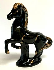 Mid Century Modern Black & Gold Horse Figurine Calif USA Pottery 12 1/2 inches
