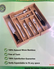 NEW Premium Moso Bamboo -Expandable Width- Drawer Organizer  w/8 compartments