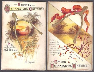 Two Signed Clapsaddle u. 1912, Thanksgiving, Wishbone & Nature Scenes, No. 4154