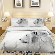 3D Lion Head Gray Quilt Cover Set Duvet Cover Bedding Pillowcases