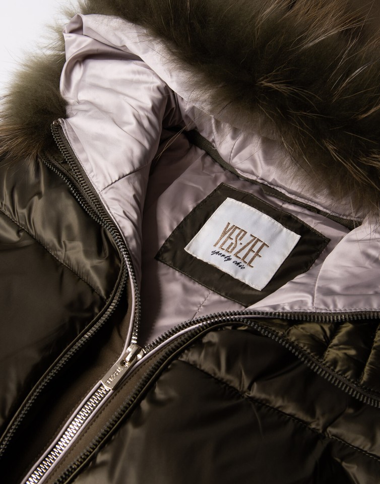 RRP€209 YES ZEE SPORTY CHIC Quilted Jacket Size XS Partly Down Raccoon