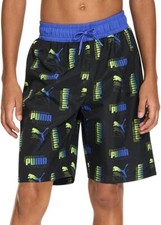 PUMA Swim Trunks Youth Boys Amplified All Over Print Logo Black, Medium 