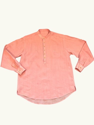 CCC Pastel Pink Button Up Long Sleeve Linen Tunic Top With Mandarin Collar Large - Picture 5 of 6