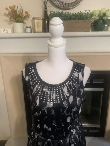 Apt. 9 Sleeveless Dress Women's  Black White Print Knee Length Pockets Size M - Bild 2 von 7