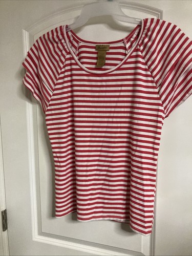 Wrangler Womens L Red And White Strips Short Sleeve Pullover Top - Picture 3 of 11