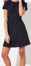 Ann Taylor LOFT Short Sleeves Tweed Flare Dress Size 12 Black Color NWT