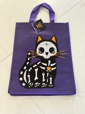 NWT Halloween Treat Bag Purple  Cat Plastic Vinyl 11.5" x 15" x 4" Shoulder St