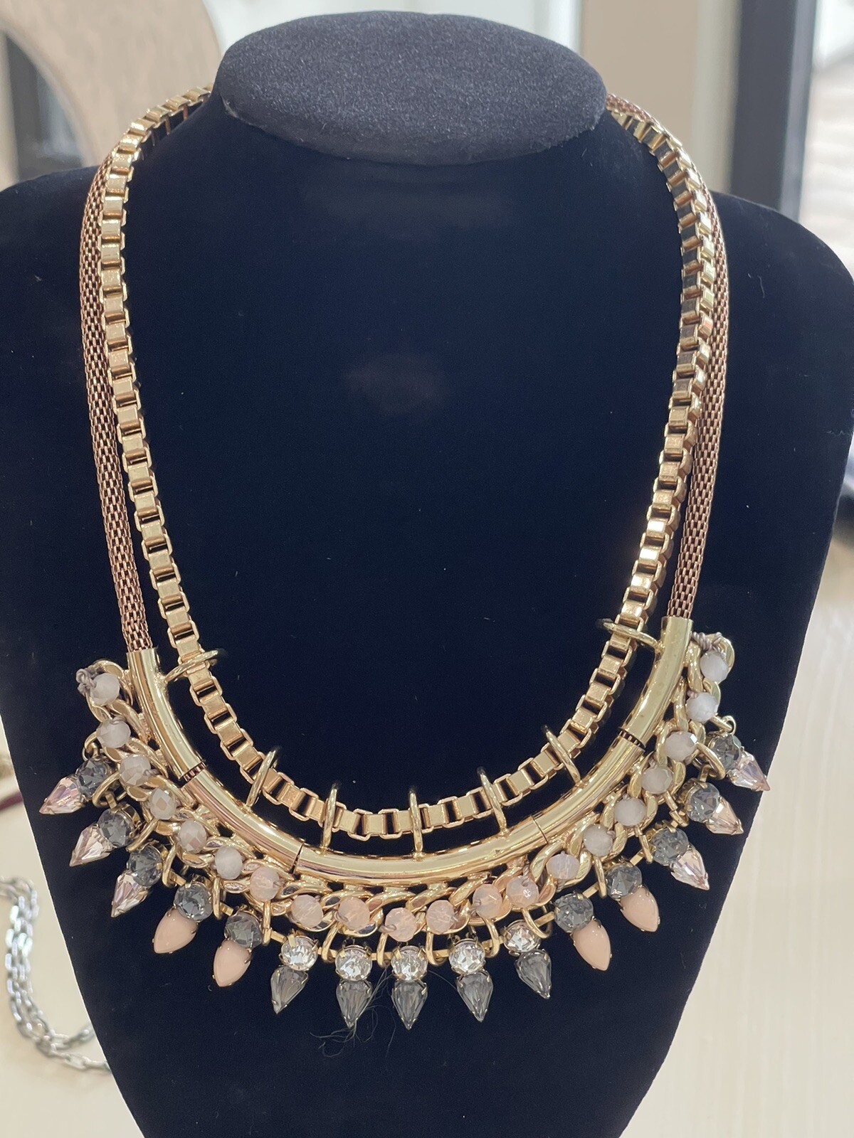 Express Necklace Boho Statement Crystal Beaded Bi… - image 2