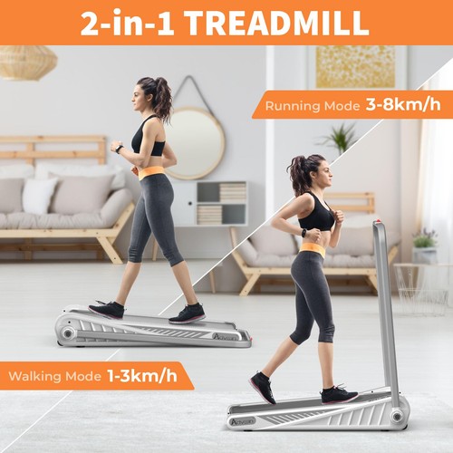 2-IN-1 Treadmill Electric Walking Pad Under Desk Compact 5° Fixed Incline Silver - Picture 4 of 9