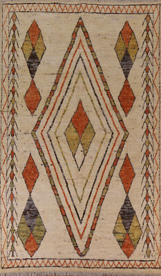 Ivory Wool Geometric Moroccan Oriental Area Rug 7x10 Handmade Living Room Rug