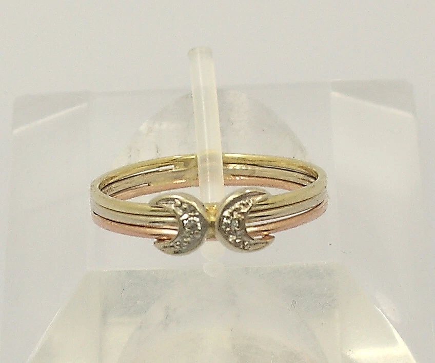 ♦♦ Tricolor Ring in 14 kt 14k 585 er Gelb Weiß Rosé Gold Diamanten Gr. 51 Damen