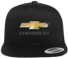 Chevrolet Car Auto Logo Emblem Printed Black Hat Flat Bill Yupoong Trucker Cap