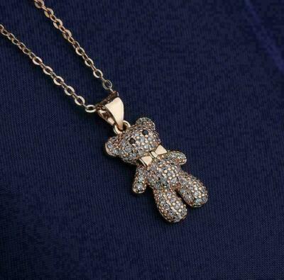 Damen-Teddybär-Anhänger 2 kt runder Schliff Laborgefertigt Diamant 14 K rosévergoldet