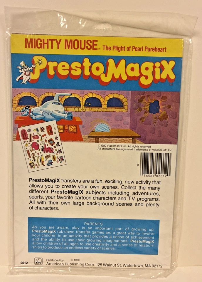 1980 Presto Magix - Rub Down Transfer Game Mighty Mouse  RARE!  Sealed Tallarico - Image 2 of 2
