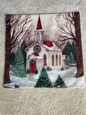 Christmas Country Church Evergreen Pillow Cover 19"x19" NWOT