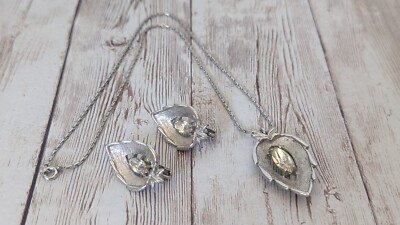 Sarah Coventry 1963 Rhinestone Silver Leaf Necklace & Clip Earrings Set
