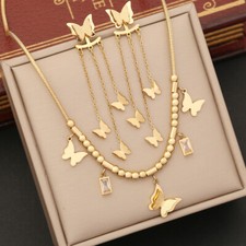 Women's New Fashion Butterfly Necklace 3pcs Jewelry Set Stainless Steel Jewelry