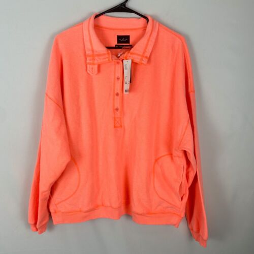 Urban Outfitters 100% Cotton Orange Oversized Sweater Sz M Pockets Mock Neck