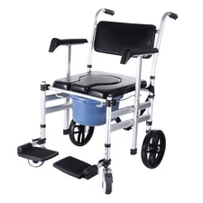 Shower Commode Wheelchair With 2 Lockable Wheels Footrests Adjustable Arms 308lb