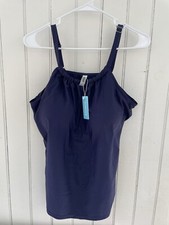Yonique Women Plus Size 16W Blue Tankini Top Padded Lined Athletic Bathing Suit