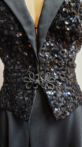 Vtg Mike Benet Black Sequin Fitted Vest Glamor Dress Palazzo Pants Chest 36 M - Picture 5 of 15