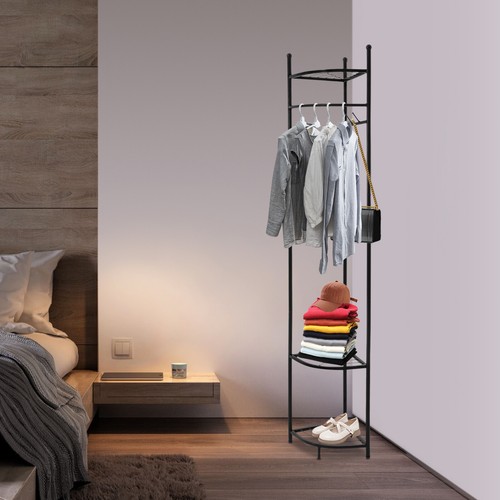 Metal Corner Clothes Rack, Gold Garment Rack Hall Tree, Freestanding Garment - Picture 22 of 24