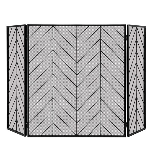 3-Panel Fireplace Screen Foldable Wrought Metal Iron Mesh Fire Spark Guard