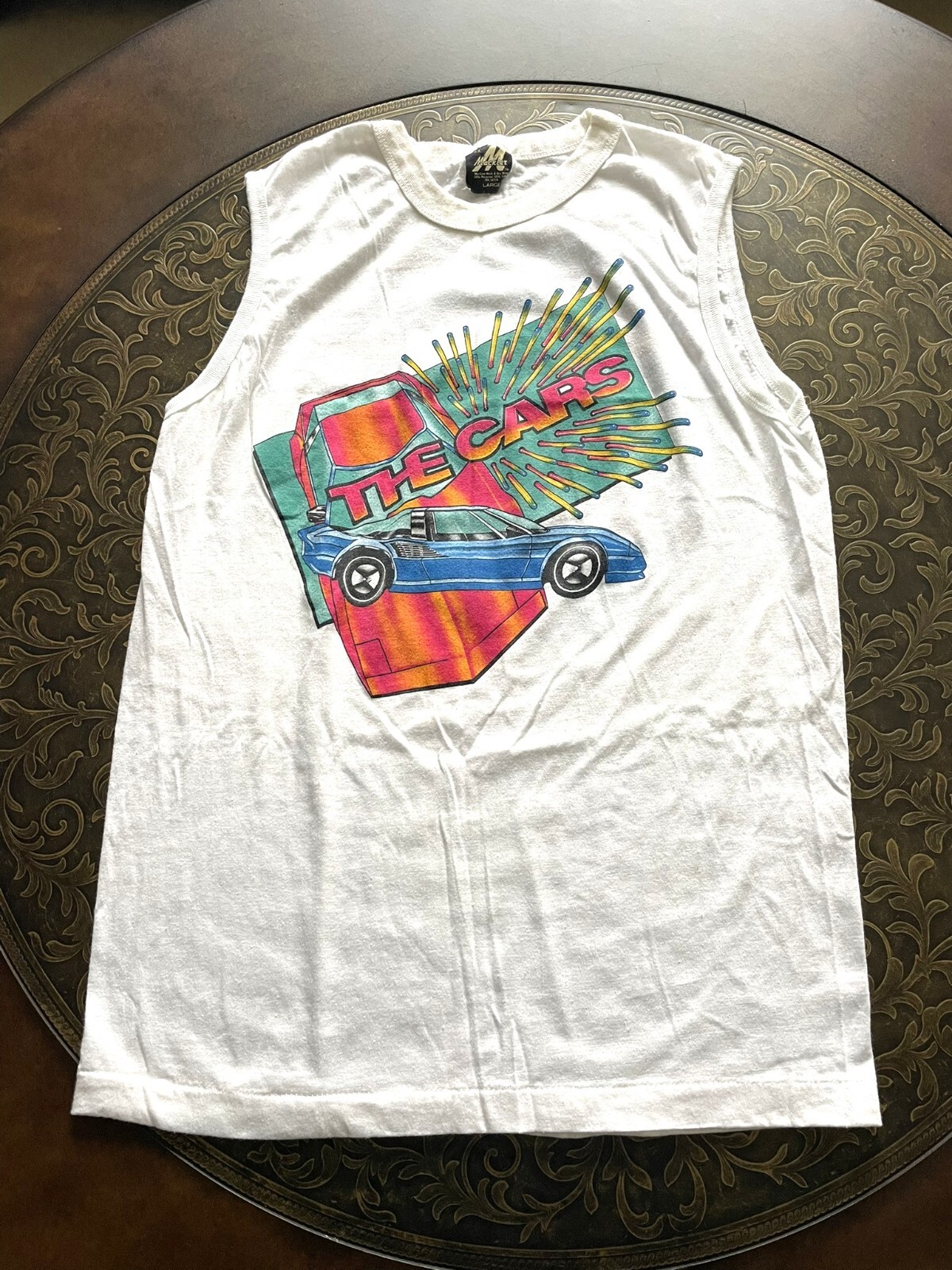The Cars Heartbeat City Sleeveless Tan 1980s vintage concert t-shirt, vintage, size L, single stitch, A condition