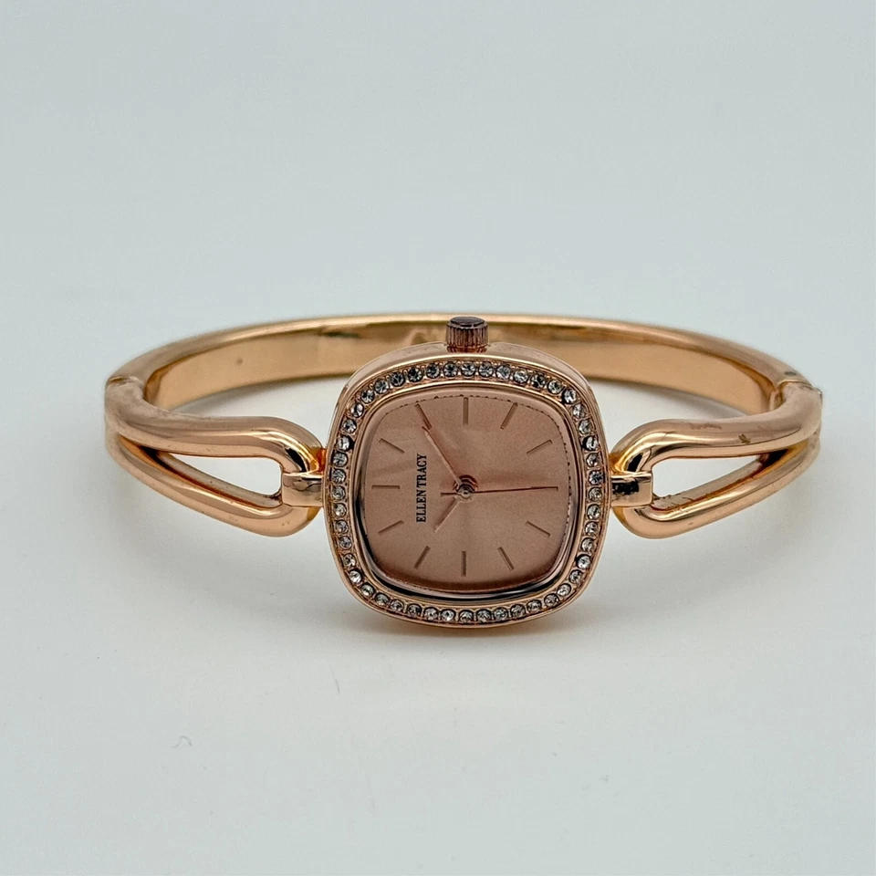 NOVO Relógio Feminino ELLEN TRACY Tom Ouro Rosa, Pulseira Articulada de Cristal, ETJ8165RG - Imagem 3 de 4