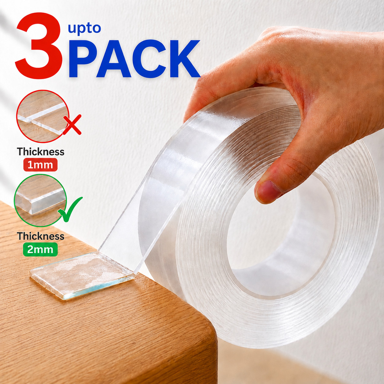 Double Sided Tape Heavy Duty Nano Adhesive Clear Mounting Picture Hanging Strips