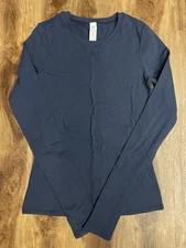 Alo Airbrush Shirt Women Size S Blue Fleece Long Sleeve Yoga Nocturne Soft