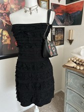 VTG Y2K Express Black Dress Size XS Sleeveless Mini Lace Ruffle Tier Slinky Club