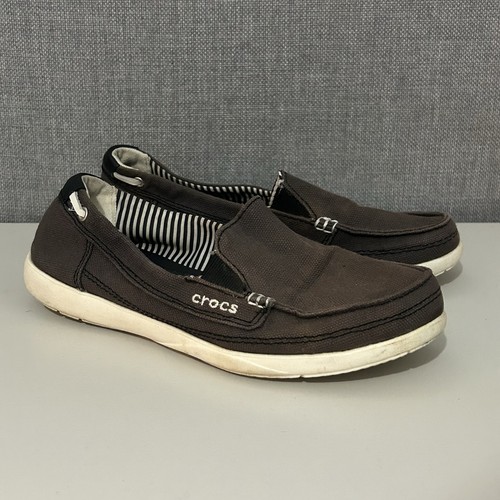 Scarpe mocassino casual Crocs Walu marrone cioccolato slip on tela US donna 6 - Foto 3 di 10