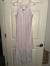 LUXOLOGY White Solid Shift Dress Hi-Low Layered V-Neck Sleeveless Size 8