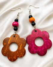 Handmade Flower Multicolour Beaded Dangle Earrings 5cm Drop 925 Silver Hooks