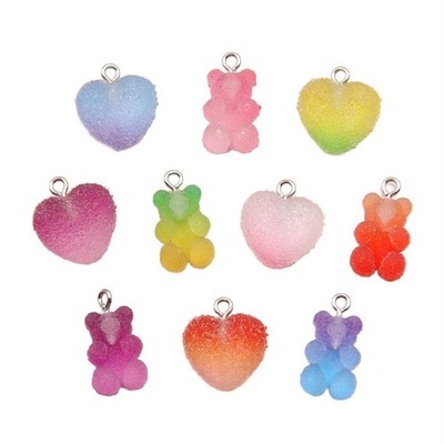 Creative Resin Bear Star Charm Colorful Heart Pendants for Handmade