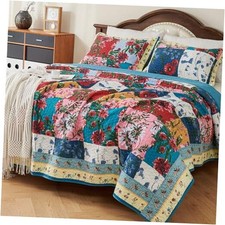 100 Cotton Patchwork Quilt Queen Size Set Lightweight Queen 92"x96" Red