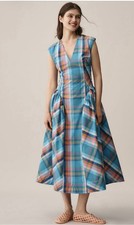 Anthropologie Maeve Midi Dress Blue Basque Waist Preppy Vacay Coastal Small NWT