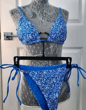 NWT ZAFUL Floral/Blue Tie String Bikini Swimwear Blue Med NWT