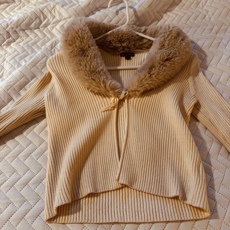 Art Class Girls Sweater Faux Fur Tie String Long Sleeve, Size L(10/12)