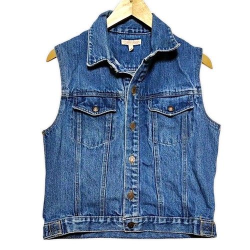 Vintage Womens Calvin Klein Denim Vest Size 14 Blue Button Up Cotton Pockets USA