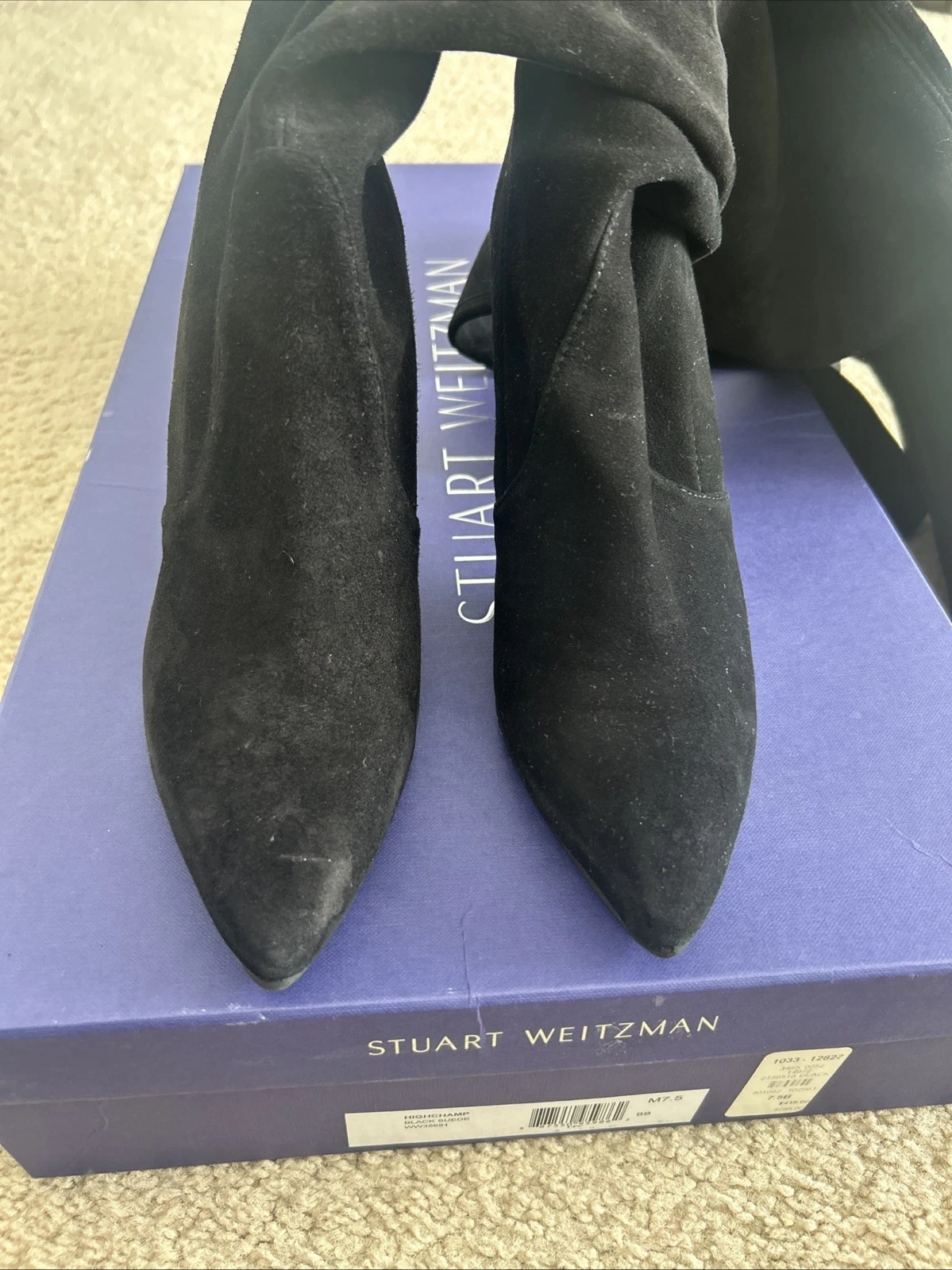 Stuart Weitzman Highchamp Black Suede Thigh High Boot Size 7.5