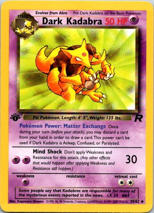 Dark Kadabra 39/82 Uncommon Team Rocket Pokemon 1st Edition Near Mint