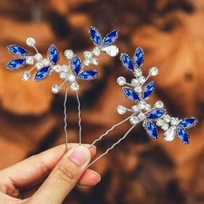 Crystal Bridal Hair Pins Rhinestone Bride Wedding Hair Piece Hair A Blue