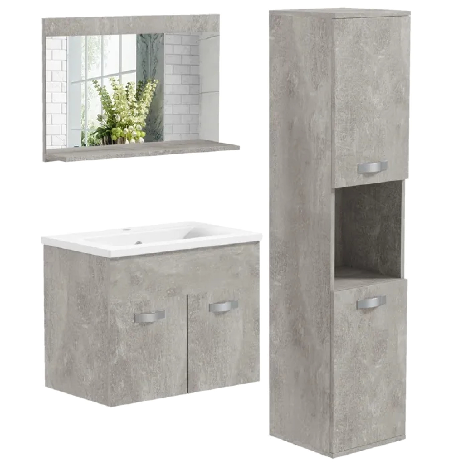 Ensemble meuble salle de bain gris 4 pièces Kleankin lavabo miroir rangement