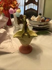 Hull Pottery Floral Pink and Green Basket with Vine Handle 9" Tall   Vintage