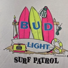 Vintage 1989 Bud Light Surf Patrol T-Shirt Men’s XL White Screen Stars Best USA