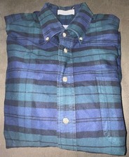Huntington Blue Green Plaid Long Sleeve Shirt Medium USA Made Vintage