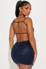 Fashion Nova Emily Backless Mini Dress Sz Large-Runs Small-Medium Beaded Sequin