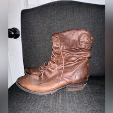 Vintage Guess Size 8 Brown Leather Lace Up Distressed Boots